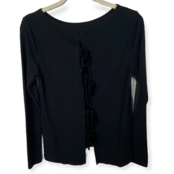 Avec Les‎ Filles Black Tie Back Long Sleeve Ribbed Tee Womens Size Small Ribbons - Picture 3 of 8